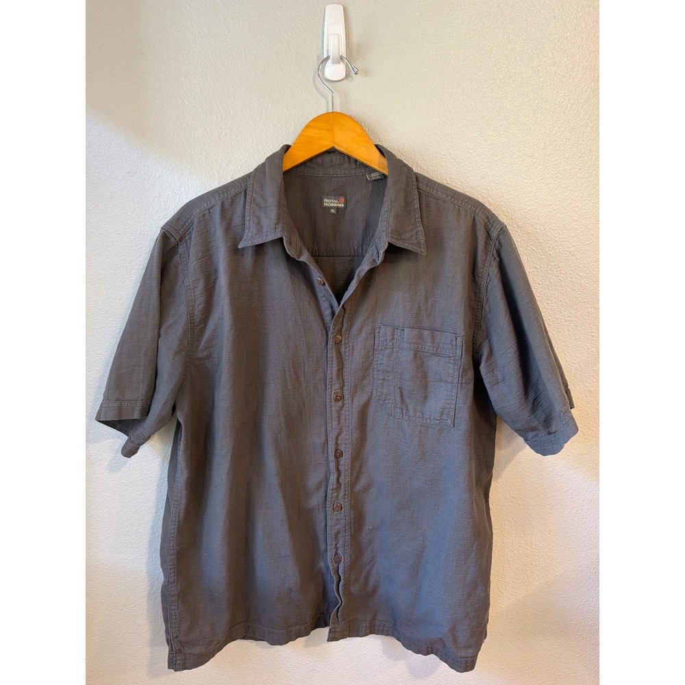 Royal Robbins Button Down Shirt Mens XL Charcoal Grey Textured Cotton Gorpcore